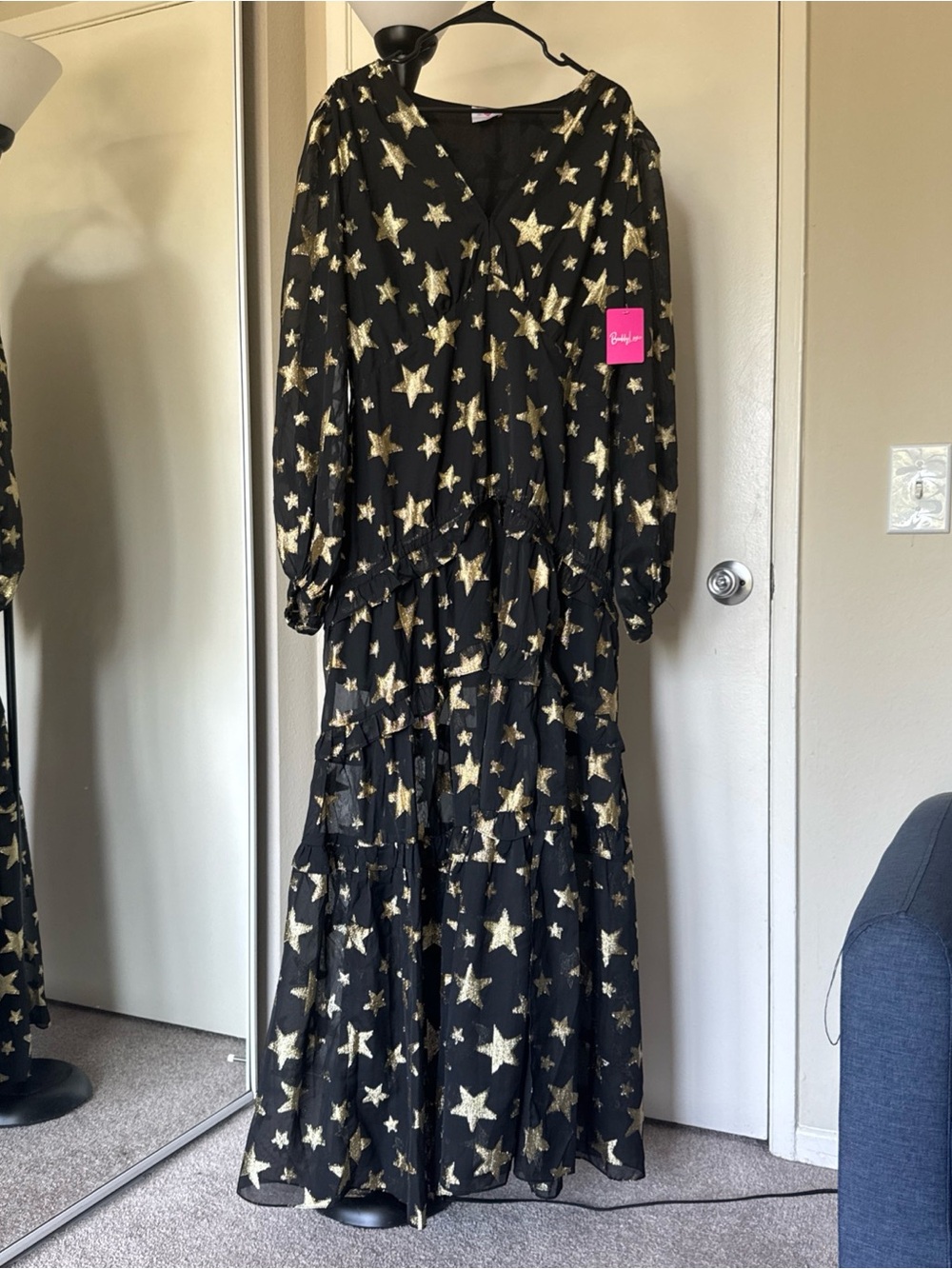 BuddyLove Zodiak Black Gold Star Maxi Dress XL NWT